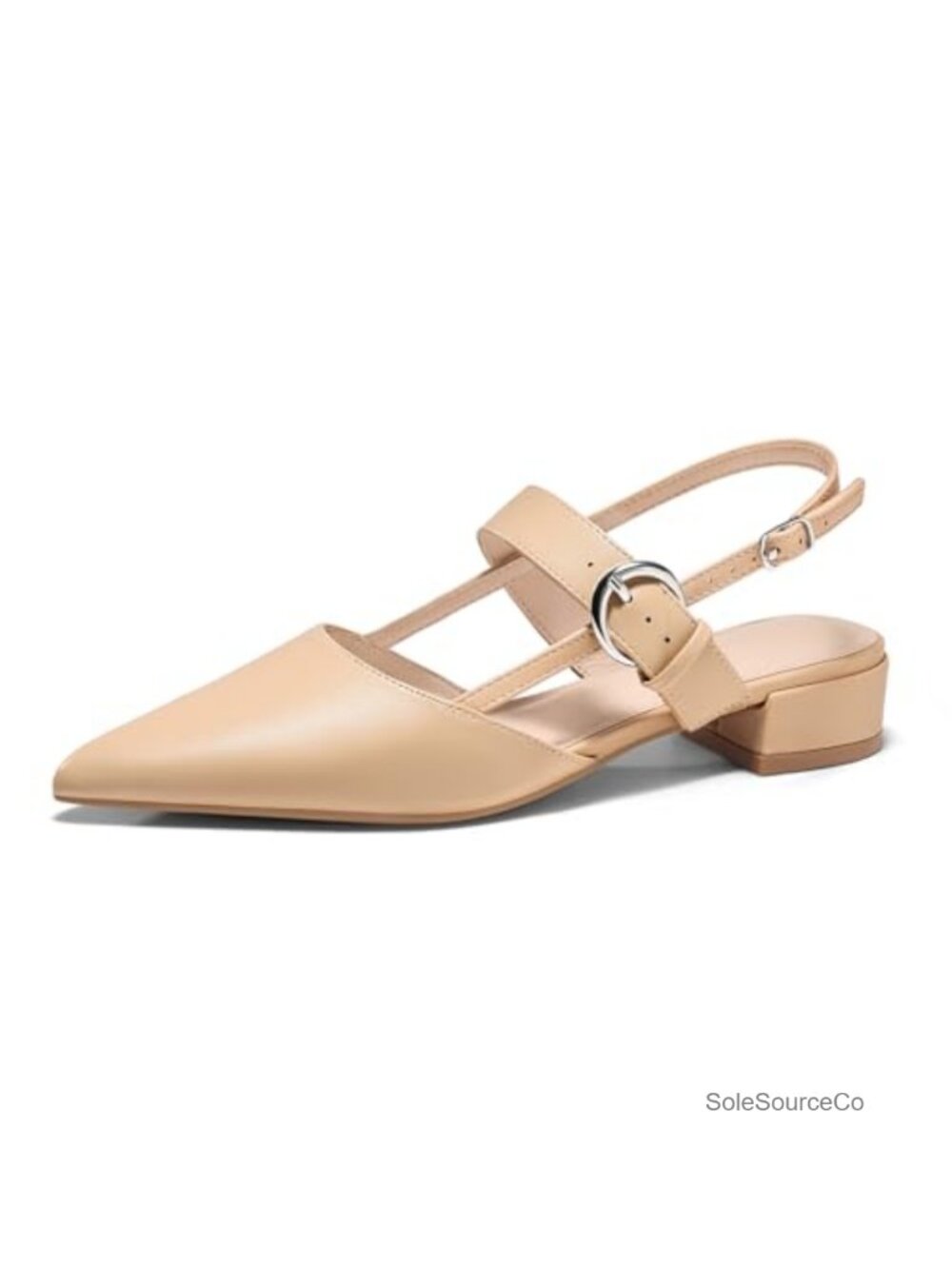 Womens Slingback Flats Chunky Low Heels Mary Jane Pointed Closed Toe Ankle